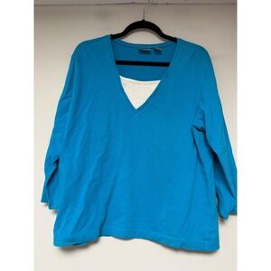 Chicos 3 Layered‎ V Neck Top Blue White 3/4 Sleeve Size 3